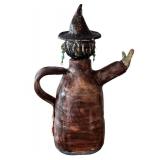 KP - Artisan Folk Art Witch Ceramic Teapot Sculpture with Hat, Earrings & Red Shoes