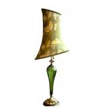 DR - Kinzig Aurelia Table Lamp - Hand-Blown Green Glass Base, Embroidered Shade, 35 in to Shade Top