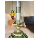 DR - Kinzig Aurelia Table Lamp - Hand-Blown Green Glass Base, Embroidered Shade, 35 in to Shade Top