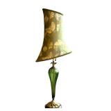 DR - Kinzig Aurelia Table Lamp - Hand-Blown Green Glass Base, Embroidered Shade, 35 in to Shade Top