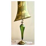 DR - Kinzig Aurelia Table Lamp - Hand-Blown Green Glass Base, Embroidered Shade, 35 in to Shade Top