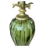 DR - Kinzig Aurelia Table Lamp - Hand-Blown Green Glass Base, Embroidered Shade, 35 in to Shade Top
