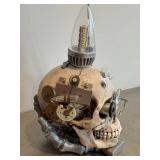 LR - Steampunk Skull Sculpture with LED Lamp, Gears & Monocle