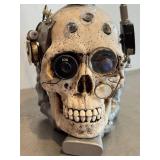 LR - Steampunk Skull Sculpture with LED Lamp, Gears & Monocle