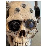 LR - Steampunk Skull Sculpture with LED Lamp, Gears & Monocle