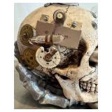 LR - Steampunk Skull Sculpture with LED Lamp, Gears & Monocle