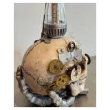 LR - Steampunk Skull Sculpture with LED Lamp, Gears & Monocle