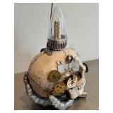 LR - Steampunk Skull Sculpture with LED Lamp, Gears & Monocle