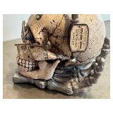 LR - Steampunk Skull Sculpture with LED Lamp, Gears & Monocle