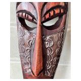 K - Wooden Tigre Mask w/ Mirror Eyes & Carved Figurine (Lot of 2)