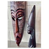 K - Wooden Tigre Mask w/ Mirror Eyes & Carved Figurine (Lot of 2)