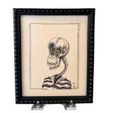 K - Original Skeleton Skull Drawing, Framed