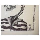 K - Original Skeleton Skull Drawing, Framed