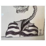 K - Original Skeleton Skull Drawing, Framed