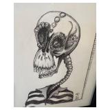 K - Original Skeleton Skull Drawing, Framed