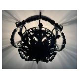 Metal Ceiling Light Fixture - 28 in Wide - Ornate Leaf Design Chandelier