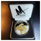 Very Rare & Spectacular Alaskan Mint 2003 24 Karat Gold Enhanced 1oz .999 Silver Round, Never Released to Public