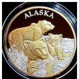 Very Rare & Spectacular Alaskan Mint 2003 24 Karat Gold Enhanced 1oz .999 Silver Round, Never Released to Public