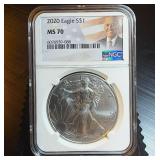 2020 NGC MS 70 Silver Eagle, Joe Biden Label, Mint Fresh