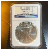 2012 NGC MS 70 Silver Eagle, First Release, Mint Fresh Case, details