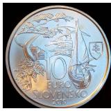 High Grade Uncirculated 2010 Slovak Silver 10 Euro, 150th Anniv Kukučín, KM #111, Very Scarce