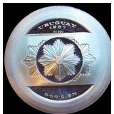 Uncirculated 1987 Uruguay Silver Proof 5,000 Nuevos Pesos, 20th Anniv Uruguay Central Bank, KM#91