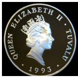Gem Uncirculated DCAM Proof Silver 1993 Tuvalu $20 HMS Royalist Sloop, 15K Mintage, KM# 18