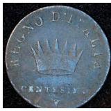 1808 Napoleonic Kingdom of Italy 1 Centesimo, Unaltered, MM Strike Error, Poss Rare V over M