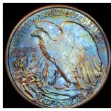 Spectacular Uncirculated 1943 Walking Liberty Half Dollar w/Gold Hue & Rainbow Toning