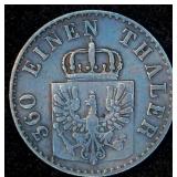 1853-A Prussia 1 Pfenning, Unaltered, KM# 451, Die Cracks, Planchet Flaws