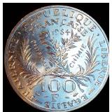 Choice Uncirculated 1984 France Silver 100 Francs, Marie Curie 50th Anniversary, Full Luster, KM #955
