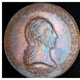 Beautiful Red/Brown 1800-A Austria 6 Kreuzer, VF+/XF, Unaltered w/Rainbow Toning
