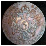 Beautiful Red/Brown 1800-A Austria 6 Kreuzer, VF+/XF, Unaltered w/Rainbow Toning