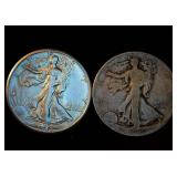 AU 1945-D + 1920-P Walking Liberty Half Dollars