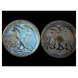 AU 1945-D + 1920-P Walking Liberty Half Dollars