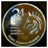 Very Scarce 2000 Proof Turkish Silver 7.5 Million Lira, 34th Chess Olympiad, 1,318 Mintage, KM# 1101