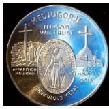 2015 Medjugorje Miraculous Medal, Queen of Peace, 1 oz .999 Silver Round