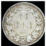 1881 Sweden .60 Silver 50 Öre Brödrafolkens Väl, 268k Mintage, KM# 740
