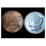 (2) XF+ Philly Morgan Dollars, 1885 Unaltered + Cleaned 1892