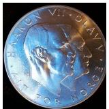 BU 1970 Norway Silver 25 Kroner Olav V Liberation, KM# 414