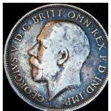 1914 Great Britain .925 Silver Florin, Original Surfaces w/Striking Patina, VF/VF+