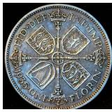 XF 1935 Great Britain .50 Silver Florin, Original Surfaces w/Partial Luster