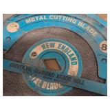 Lot of (28) Assorted Blades and Cutting Wheels - (5) 8' New England Metal Cutting Blades 1/2' & 5/8', (9) 4' Sait Metal Cutting Blades, (3) 4' Magnum Cutting Wheels, (2) Sait .045-Grit 4-1/2' Cutting 