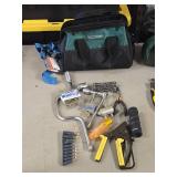 Master Force Soft Side Tool Bag with Hand Tools - Hex Wrenches, Ratchet / Sockets / Extension, Tasco Light, Wire Cutters, Master Lock with Key, Tie-Down Strap