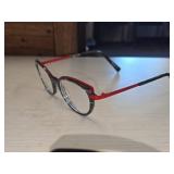 J. P. Rey PA037 Eyeglasses - Distintive Cat Eye Shape with Red Top Bar and Black & White Pattern - 0030 47-18-140