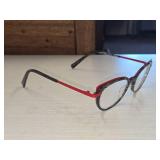 J. P. Rey PA037 Eyeglasses - Distintive Cat Eye Shape with Red Top Bar and Black & White Pattern - 0030 47-18-140