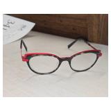 J. P. Rey PA037 Eyeglasses - Distintive Cat Eye Shape with Red Top Bar and Black & White Pattern - 0030 47-18-140
