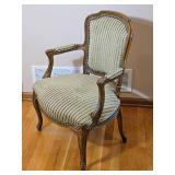 Carved Frame Louis XV Accent Chair Stripped Upholstery