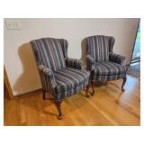 Short Back Queen Anne Wingback Chair Pairing with Stripped Upholstery