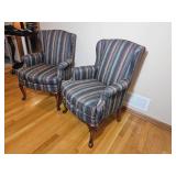 Short Back Queen Anne Wingback Chair Pairing with Stripped Upholstery